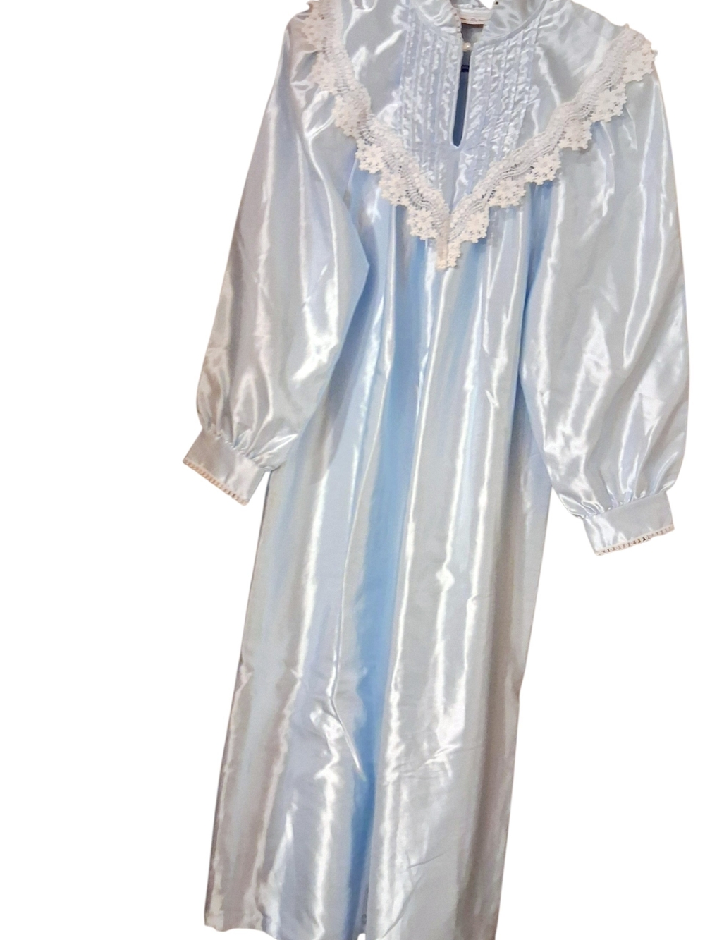 Donna Richqrd Vtg Light Blue Satin Nightgown with Lace Trim Size S